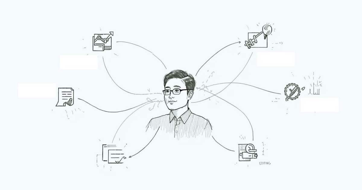 Cover image showing an individual drawing ideas from different objects.